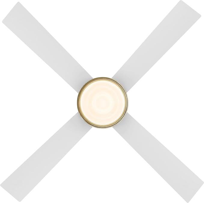 WINGBO 52 Inch Ceiling Fan with Lights and Remote, 3CCT, Modern Ceiling Fan with Ripple Glass Shade, 6-Speed Reversible DC Motor for Bedroom Living Room Kitchen Hallway, Brass and White