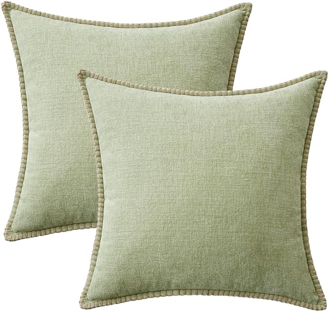 MIULEE Pack of 2 Couch Throw Pillow Covers 20x20 Inch Light Green Farmhouse Decorative Pillow Covers with Stitched Edge Soft Chenille Solid Dyed Spring Pillow Covers for Sofa Bed Living Room