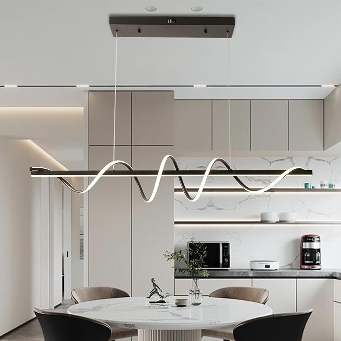 Modern Island Lights for Kitchen, Black Modern Chandelier for Dining Room Over Table, Dimmable Led Pendant Lights Kitchen Island Lighting,39.73" Creative Snake-Shaped Twist Design
