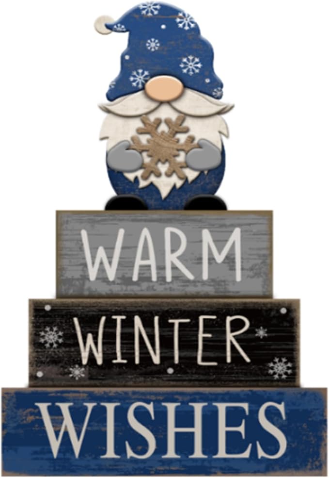 4 Pcs Wooden Winter Tabletop Decor Dwarf Tiered Tray Decor Rustic Winter Wooden Block Sign Gift Christmas Centerpiece Farmhouse Christmas Table Decoration for Kitchen Shelf