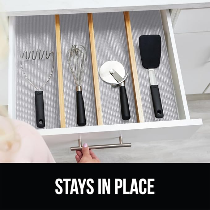GORILLA GRIP powerGRIP Drawer Shelf and Cabinet Liner, Thick Strong Hold, Non-Adhesive Liners Protect Kitchen Cabinets and Cupboard, Bathroom Drawers, Easy Install, Breathable Mat, 20" x10' Light Gray