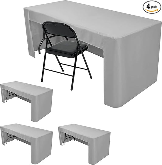 HolidayIdeas Open Back Fitted Tableclothss for 8 Foot Rectangle Table, Wrinkle Resistant Washable Table Covers 96x30 Inch for Craft Fairs, Banquets, Trade Show Display, Siver Grey,4 Pcs