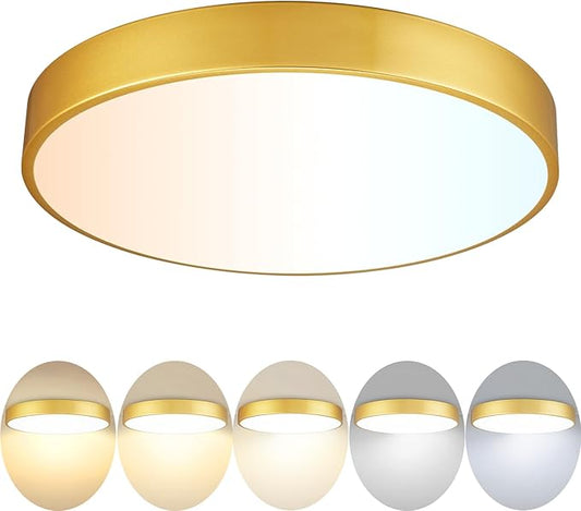 Gold LED Flush Mount Ceiling Light Fixture, 15 inch, 36W, Dimmable, Modern Kitchen, Bedroom, Bathroom, Living Room Lighting