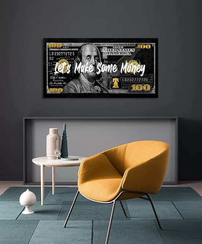 1 Panels Dollar Skull Modern Art Canvas Poster And Prints Creative Money 100 Dollars Bill Picture Wall Decor Paintings Prints for Living Room Bedroom Bathroom Decor Framed Ready to Hang-32"Wx16"H