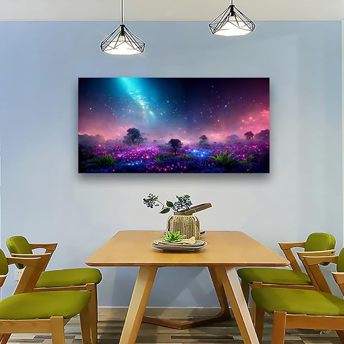 Purple Magical Wall Art Bedroom Wall Decor Living Room, Canvas Wall Art Office Farmhouse Paintings Artwork Modern Blue Starry Sky Grass Land Fantastic Wall Art Prints Pictures 20 * 40inch