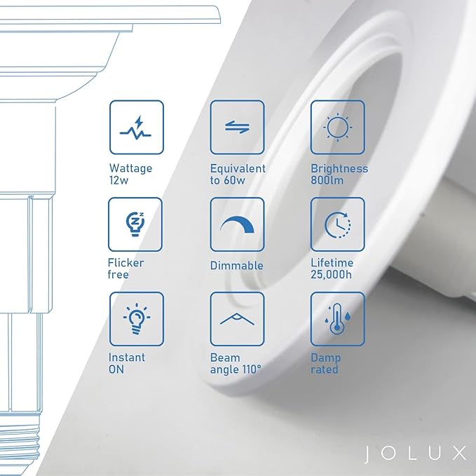 Jolux 5/6 Inch LED Can Lights Adjustable Recessed Retrofit Downlight, ETL Damp Rated Replacement Conversion Kit, 12W=60W, 4000K Cool White, 800LM, Dimmable, Flat Trim, E26 Base,6-Pack