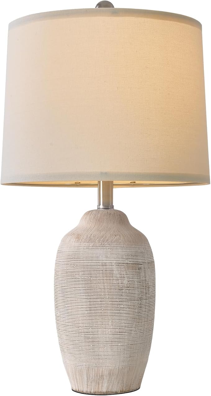 24.5" Vintage Ceramic Table Lamp - Single Farmhouse Rustic Bedside Lamp with Natural Textured Finish, Nightstand Lamps for Living Room, Bedroom, End Table, Office White
