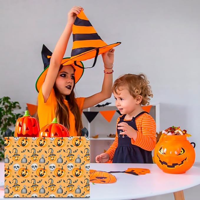 CLOCOR Rectangular Storage Basket Empty,Gift Basket for Halloween, Waterproof Storage Bin with Handles,Room Decor(Yellow Pumpkin)