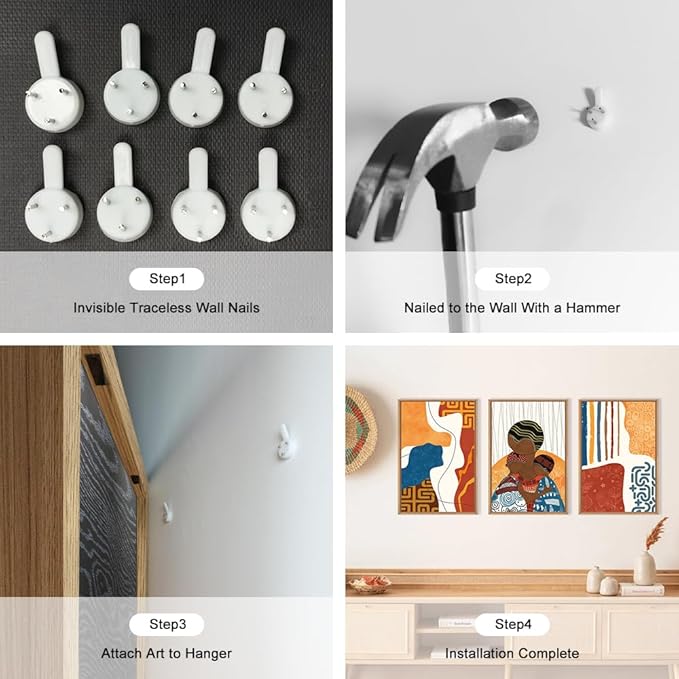 HOURIA Large Boho Black Woman Children Framed Canvas Wall Art Set,Colorful African American Wall Decor,Geometric Line Artwork,Abstract Ethnic Minimalist Murals Print for Bedroom,Farmhouse- 16"x24"x3