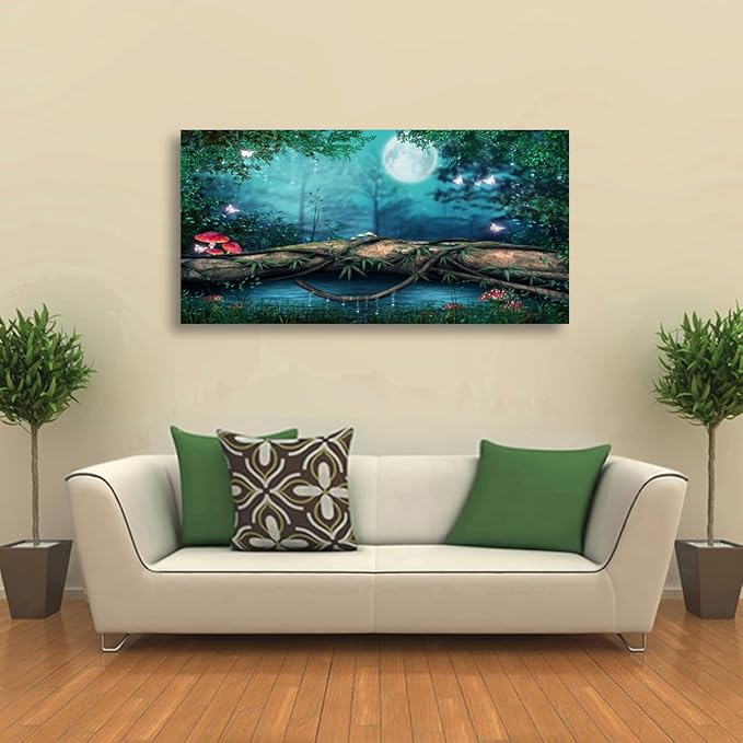 Lake Water Pictures Canvas Wall Art for Living room Bedroom Wall Decor,Tree Wall Art Print Paitnings for home Decor,Morden Artwork Dream Picture Moon Canvas Art Waterproof Stretched Ready to