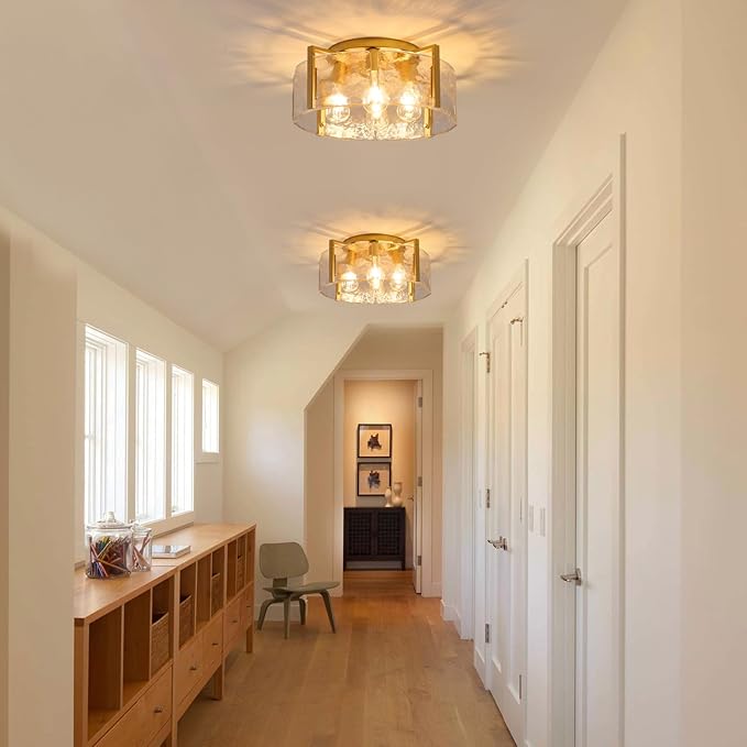 Semi Flush Mount Ceiling Light Fixture, 4-Light Gold Modern Hallway Light Fixtures Ceiling Mount, Foyer Kitchen Lighting Fixtures Ceiling Lights for Bedroom Entryway Bathroom Laundry Room