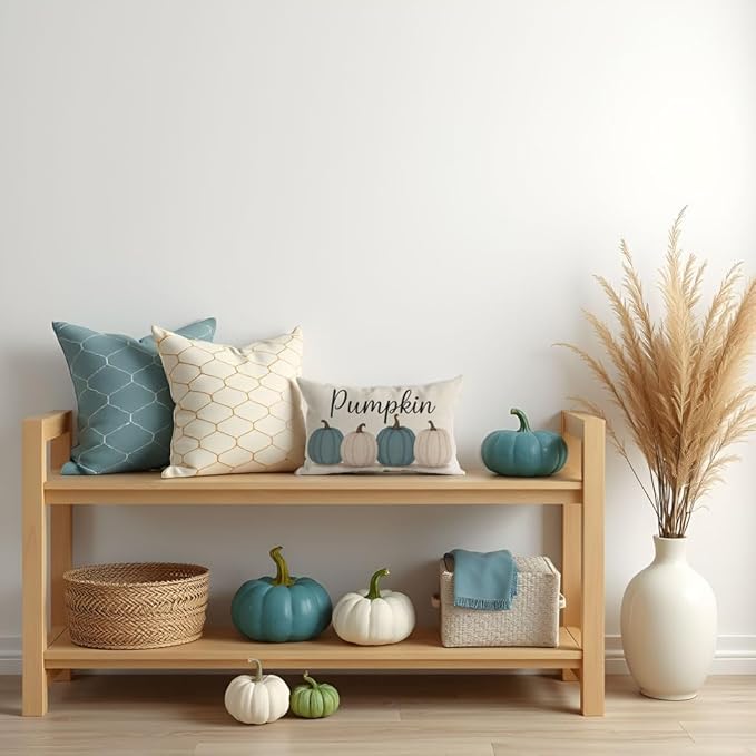 PANDICORN Fall Throw Pillow Covers 12x20, Dusty Blue Pumpkin Decorations for Home Decor, Outdoor Thanksgiving Autumn Lumbar Decorative Cushion Case for Living Room Bedroom Sofa Couch Porch