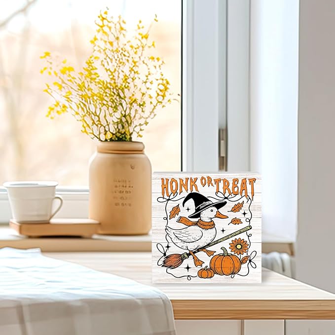 Funny Silly Goose Fall Decor, Retro Fall Decorations for Home Office, Autumn Goose Gifts for Animals Lovers Decorations for House Kitchen 5 x 5 inches (Tub 1711)