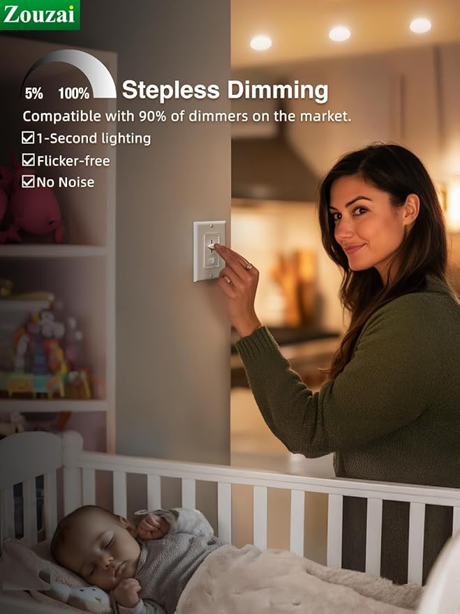 zouzai 24 Pack 6 Inch Ultra-Thin LED Recessed Ceiling Light with Junction Box 5CCT Adjustable Dimmable Can-Killer Downlight - ETL and Energy Star Certified (24 Pack,5CCT, 6 Inch)