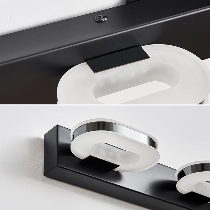 Modern LED 3 Lights Vanity Light for Bathroom Modern Vanity Light Fixture Wall Sconce 19 Inch Natural White Light (Black)