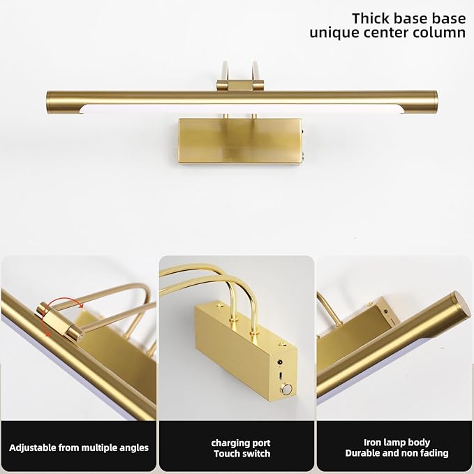 Picture Lights for Wall,16.14 inch Art Lighting for Paintings Wireless,5000mAh Gallery Lights for Rechargeable,3CCT Dimmable & Timer Cordless Frame Light for Paintings,Canvas,Portrait,Gold