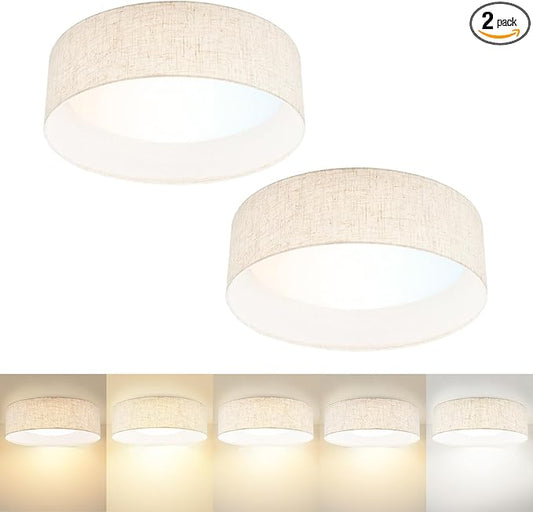 Hamilyeah 15 inch Ceiling Light Flush Mount Set of 2, LED Kitchen Lighting Fixture Ceiling Mount with Fabric Shade, 5CCT Drum Ceiling Light Fixture Overhead for Living Room, Kitchen, Bedroom, Hallway
