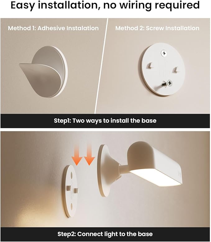 Wall Sconces Rechargeable 7500mAh Battery Operated Wall Lights Cordless LED Wall Lamp, Touch and Remote Control, 3 Colors Wall Lamps 360° Rotate Dimmable Brightness with 15 RGB Colors