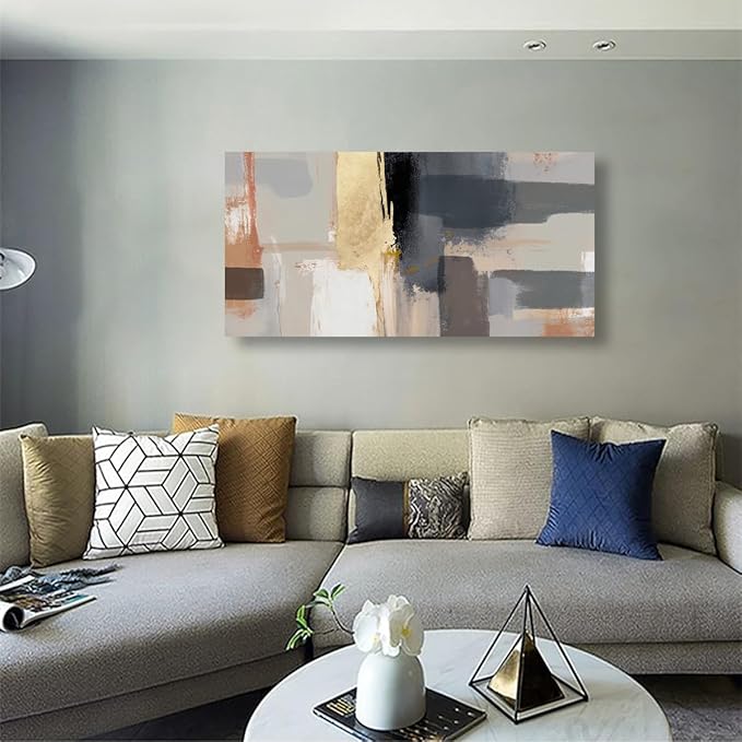 Abstract Canvas Wall Art for Living room Office Bedroom Golden Grey Wall Art Print Oil Paintings Modern Black White Marble Pictures Wall Decor Cool Artwork Waterproof Ready to Hang - 20in * 40inch