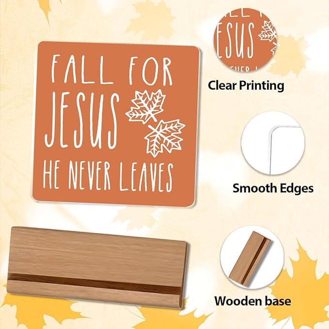 Fall for Jesus He Never Leaves Fall Decor Rustic Fall Jesus Decorations for Home Office Christian Jesus Fall Sign Religious Thanksgiving Acrylic Decor 5 x 5 inches (Acrylic 1706)