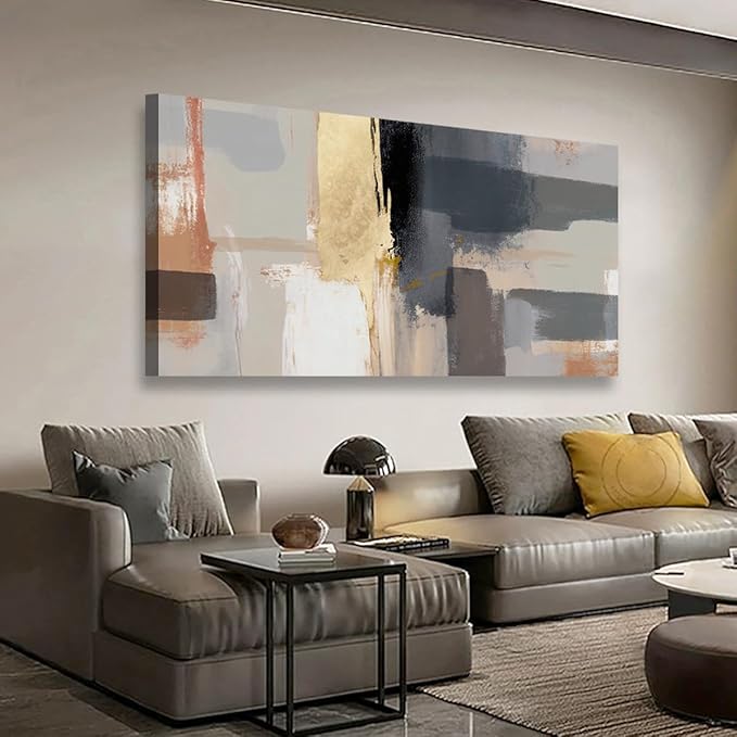 Abstract Canvas Wall Art for Living room Office Bedroom Golden Grey Wall Art Print Oil Paintings Modern Black White Marble Pictures Wall Decor Cool Artwork Waterproof Ready to Hang - 20in * 40inch