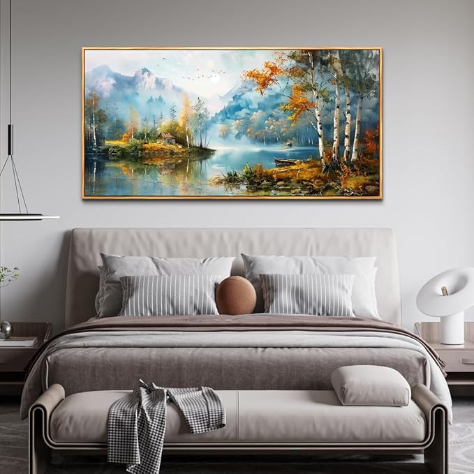ZUITINGHUA Wood Framed Canvas Wall Art For Living Room Large Wall Decor For Office Bedroom Decorations Lake View Pictures Tree Forest Painting Artwork Room Wall Mural Aesthetic Home Decor 30x60 In
