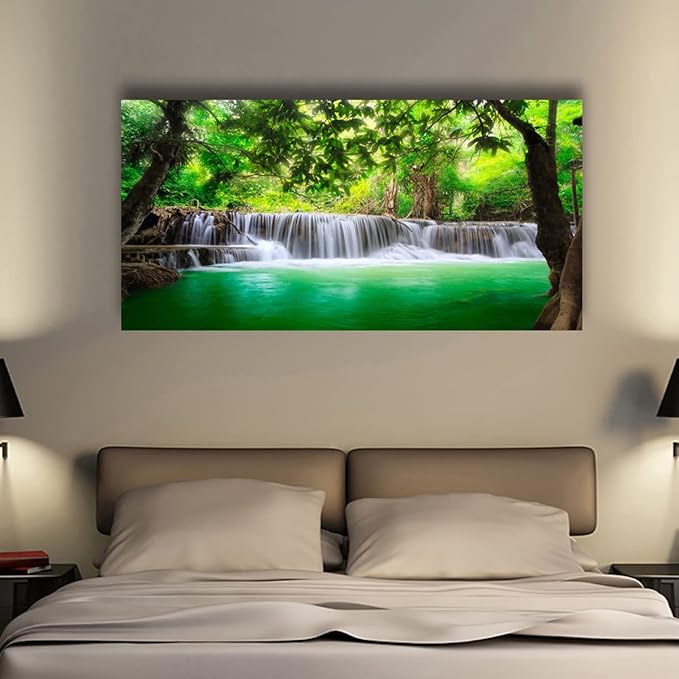 Wall Art Waterfall Tree Landscape Picture Canvas Wall Art Print Paintings Modern Artwork for Living Room Wall Decor and Home Décor Framed Ready to Hang,2cm Thick Frame, Waterproof Artwork.