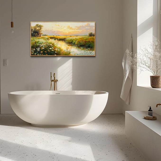 ZUITINGHUA Wood Framed Canvas Wall Art For Living Room Wall Decor For Bedroom Office Wall Decoration Pastoral Scenery Painting Water edge Pictures Artwork Room Aesthetic Home Decor 20x40 In