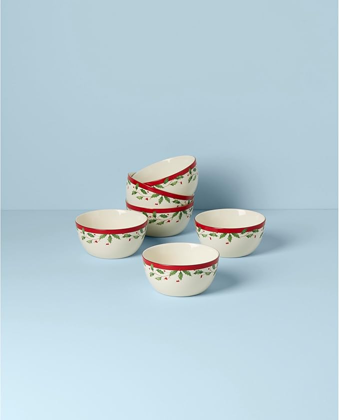 Lenox 893492 Holiday 6-Piece Dessert Bowl Set, Christmas Dinnerware, Hosting