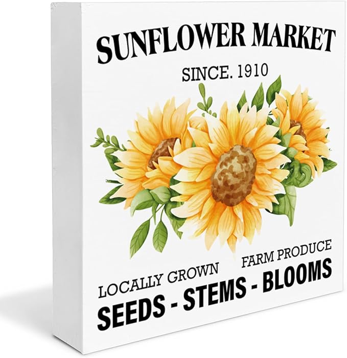 Summer Sunflower Sign Decor Sunflower Market Wood Block Sign Farmhouse Home Desk Table Shelf Decoration