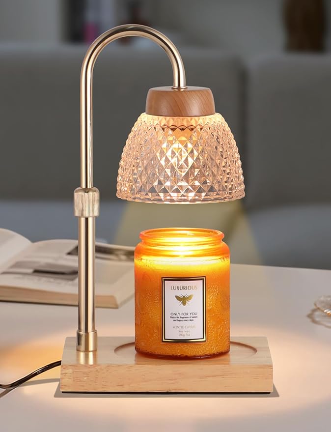Dimmable Candle Warmer Lamp with Timer, Electric Wax Melt Warmer for Jar Scented Candles Adjustable Height, Mothers Day Birthday Gifts for Women Mom Grandma Home Offices Decor, with 2 Bulbs(Gold)