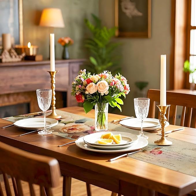 ANNA QUEEN Flowers Table Runner 13 x 72 Inch for Dining Table, Table Runner for Seasonal Autumn Kitchen Dining Table Decoration for Home Party Decor Thanksgiving Harvest