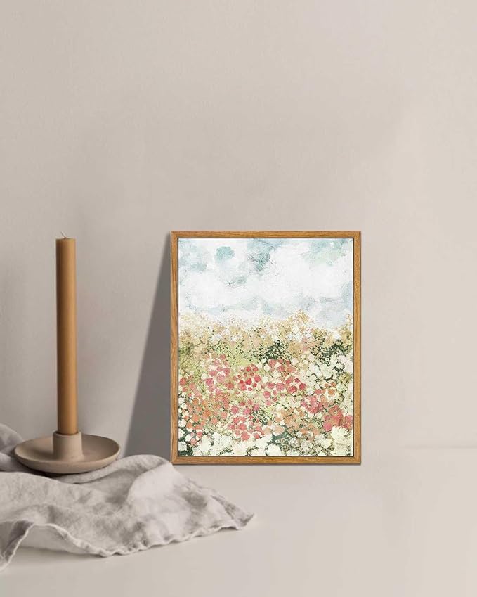 KBKBART Framed Wall Art for Bedroom Decor, Vintage Spring Flower Pictures Aesthetic, Farmhouse Wall Decor Meadow Floral Bathroom Canvas Oil Painting, Canvas Wall Art Summer Room Decor, Gifts for Friends or Family(8"x10")