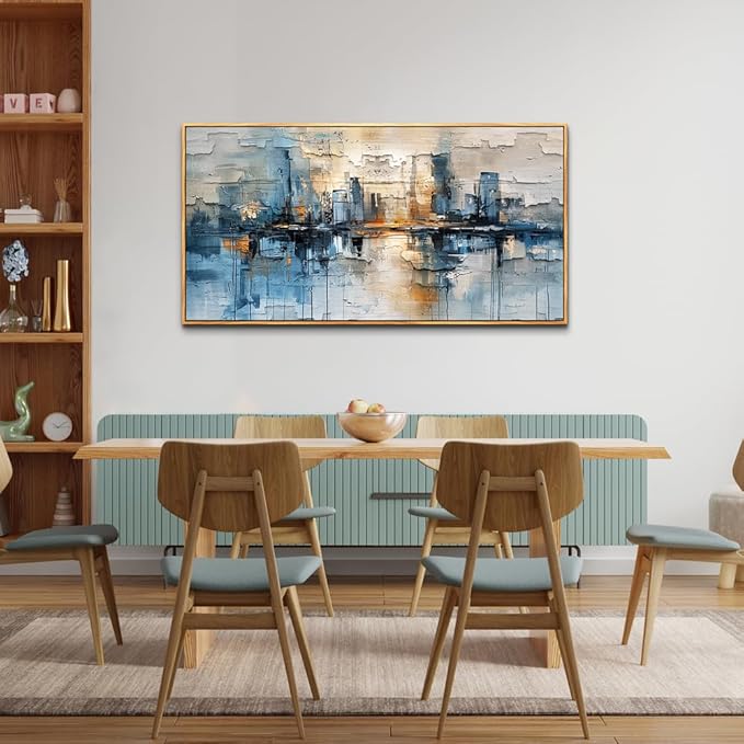 ZUITINGHUA Wood Framed Canvas Wall Art For Living Room Decor For Bedroom Office Wall Decoration Blue Abstract Painting Modern Pictures Artwork Room Aesthetic Home Decor 20x40 In