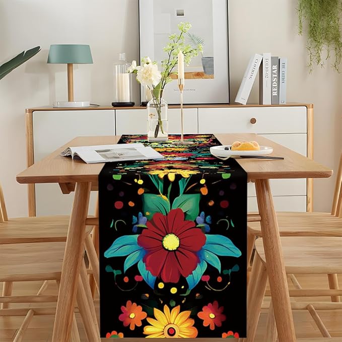 ANNA QUEEN Flowers Table Runner 13 x 72 Inch for Dining Table, Table Runner for Spring & Holiday Dining Decor Indoor Outdoor Party Home Table Decoration (Skull)