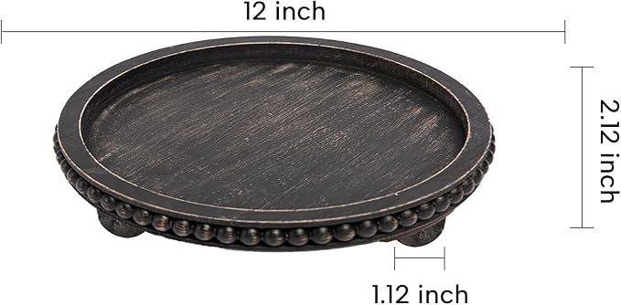 Decor 12in Round Tray for Home Decor- Black Wood Beaded Tray, Decorative Round Tray for Living Room Decor, Coffee Table Decor, Kitchen Table Decor or Farmhouse Serving Tray