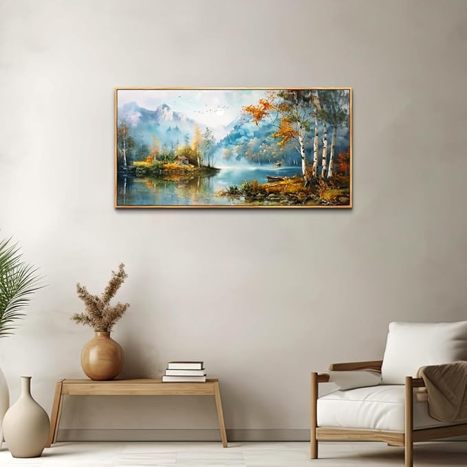 ZUITINGHUA Wood Framed Canvas Wall Art For Living Room Wall Decor For Bedroom Office Wall Decoration Lake View Painting Tree Forest Pictures Artwork Room Aesthetic Home Decor Ready To Hang 20x40 In