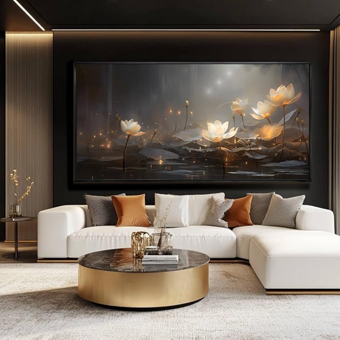 SDYA White Floral Wall Decor Gold Botanical Canvas Paintings Modern Artwork for Living Room Bedroom Office Home Decor 29"x58"
