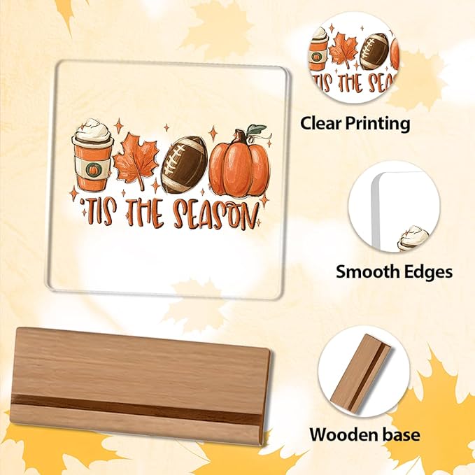Tis the Season Fall Decor Retro Fall Decorations for Home Office Autumn Pumpkin Decorations Sign Rustic Thanksgiving Acrylic Decor for Table 5 x 5 inches