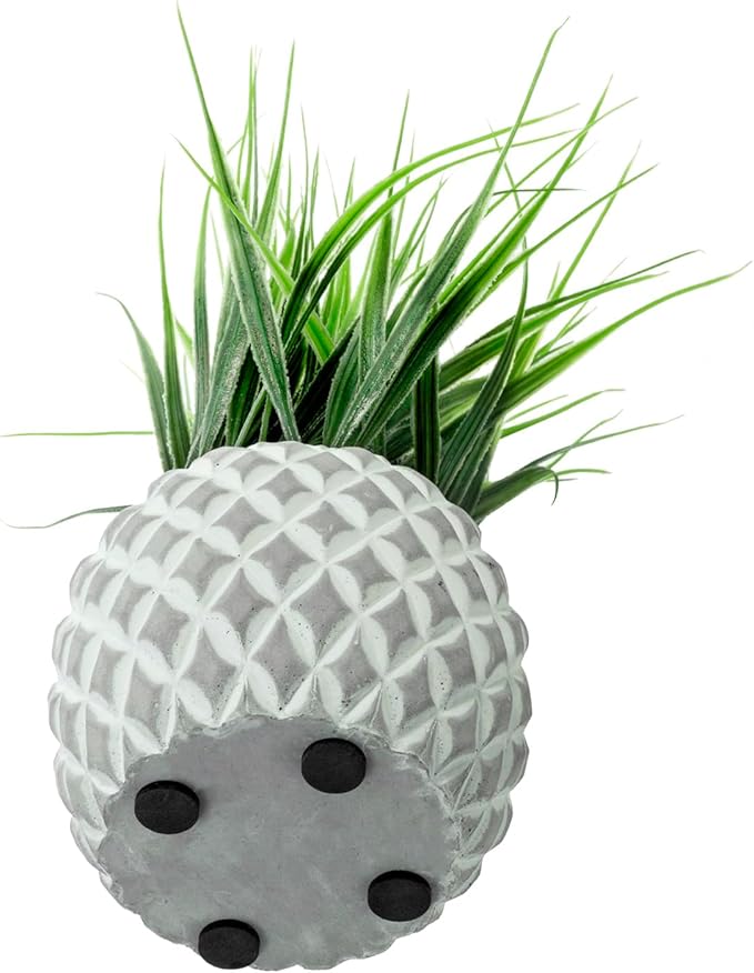 MyGift Artificial Green Grass Plant in Modern Round Gray Concrete Pot with Embossed Diamond Pattern, Tabletop Faux Greenery Decor Potted in Decorative Planter