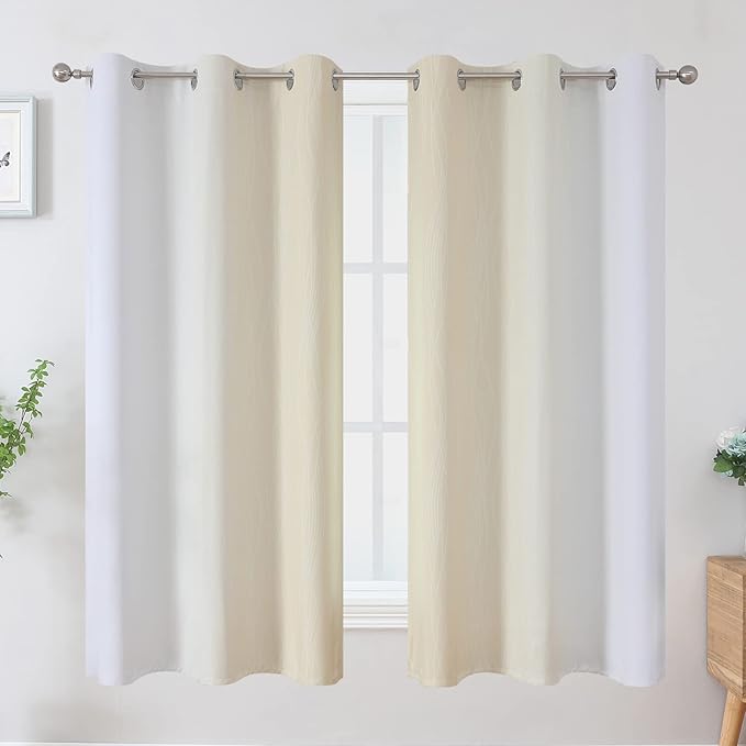 Estelar Textiler Beige and Greyish White Ombre Blackout Curtains 63 Inches Length 2 Panels Set for Bedroom, Thermal Insulated Full Light Blocking Grommet Gradient Drapes for Living Room, 42Wx63L