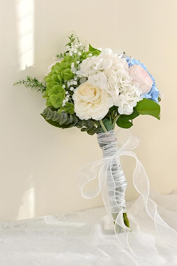 Artflower 8Pcs Real Touch Hydrangea Artificial Flowers, 22.5'' White Full Latex Faux Hydrangea Flowers for Home Floral Arrangements Wedding Bouquets Kitchen Table Centerpiece Decorations