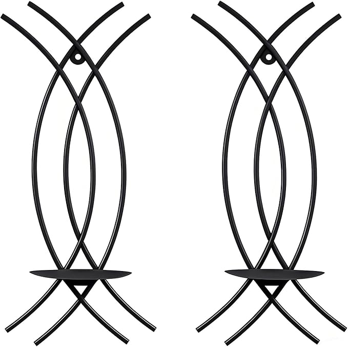 Wall Sconce Black Wall-Mount Metal Iron Wall Candle Sconce Holder Hanging Art Home Decoration Wall Mounted Decorative Candle Holder, Set of 2