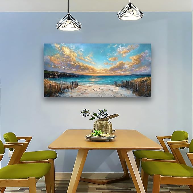 Beach Coast Pictures Canvas Wall Art for Living room Office Bedroom Wall Decor,Ocean Wall Art Print Paintings Modern Abstract Scenery Artwork Waterproof Ready to Hang-20x40inch