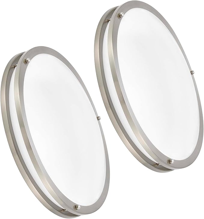 OOWOLF 16inch 48W LED Flush Mount Ceiling Light Fixture Dimmable, Super Bright Brushed Nickel Ceiling Light 4800LM 5000K Daylight White 480W Equivalent, Ceiling Lamp for Bedroom, Kitchen, 2-Pack