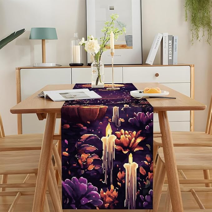 ANNA QUEEN Candle Pumpkin HalloweenTable Runner 13 x 72 Inch for Dining Table, Table Runner for Halloween Holiday Dining Decor Indoor Outdoor Party Home Table Decoration