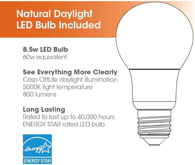 Ottlite Archer Floor Lamp - Mid-Century Modern Design, Satin Brass Finish, LED, Adjustable Shade