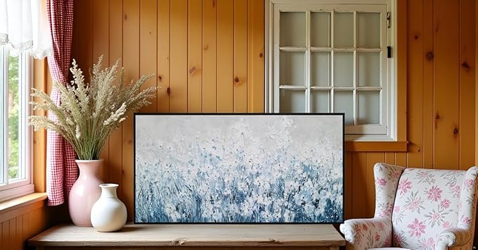 Yihui Arts Blue White Flower Painting - Modern Aesthetic Floral Artwork for Home Decor