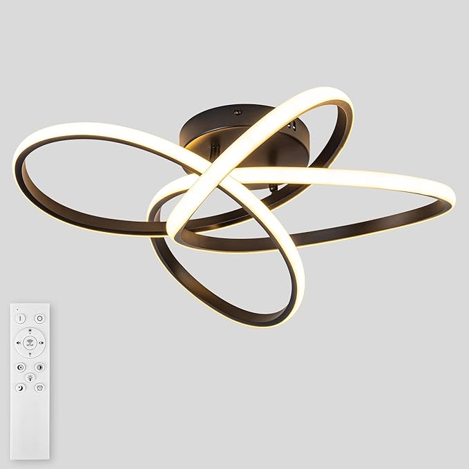 Modern LED Chandelier, 50W LED Ceiling Light with Remote Control, 3000-6000K Color Temperature Changing, Balck Chandelier for Bedroom, Entryway, Hallway, Kitchen