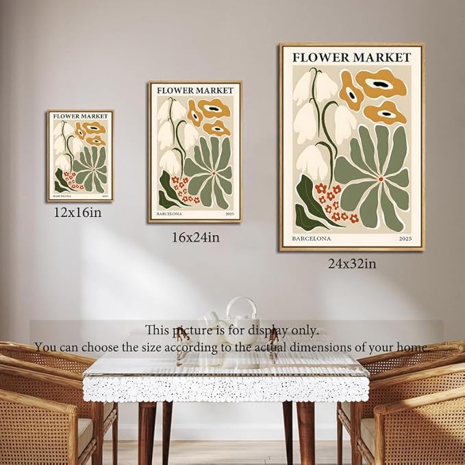 Gufro Flower Market Framed Canvas Wall Art,Green Fresh Boho Floral Wall Decor,Abstract Colorful Botanical Painting-24x32in